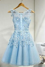 Sleeveless Tulle Homecoming Dress Short Prom Dresses With Lace Appliques