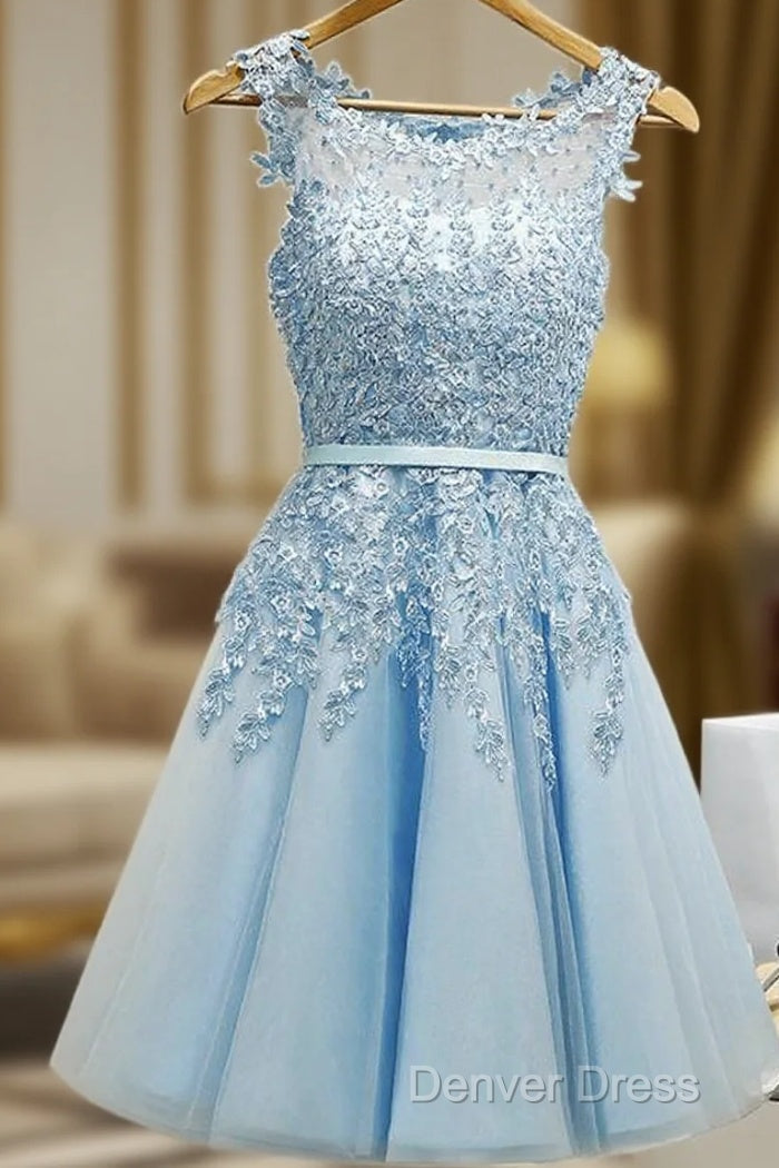 Sleeveless Tulle Homecoming Dress Short Prom Dresses With Lace Appliques Main image
