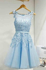 Sleeveless Tulle Homecoming Dress Short Prom Dress With Lace Appliques