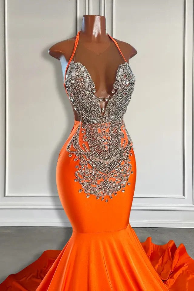 Sleeveless V-Neck Halter Mermaid Prom Dress With Beadings Secondary image