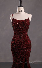 Slim Burgundy Shimmery Open Back Formal Prom Evening Dresses