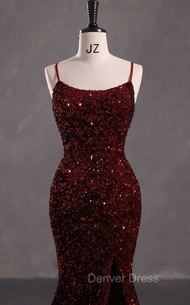 Slim Burgundy Shimmery Open Back Prom Dresses