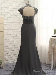 Slim Fit Column Chiffon Lace High Neck Short Sleeved And Floor Length Style Mother Of The Bride Dresses
