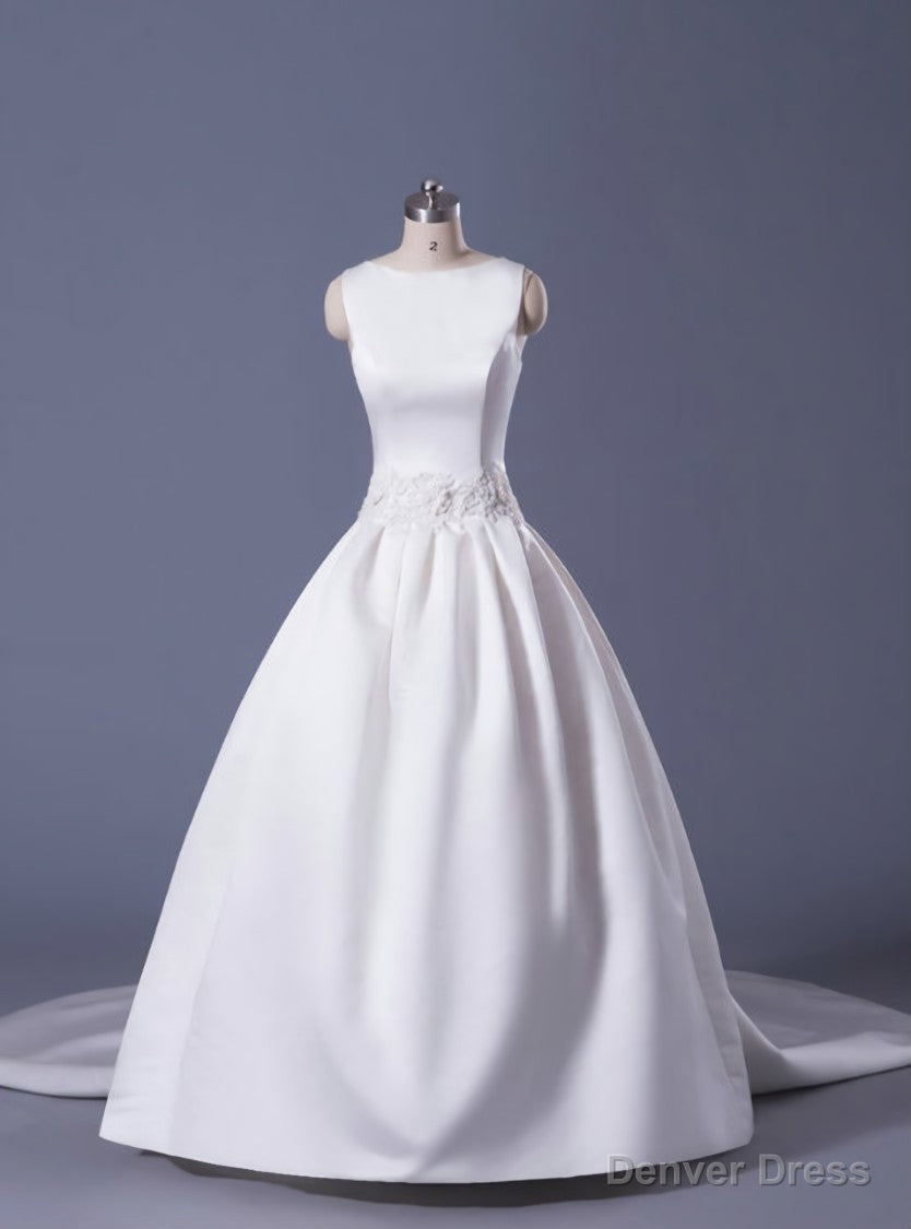 Soft Satin Ball Gowns Wedding Dresses With Detachable Train Floor Length