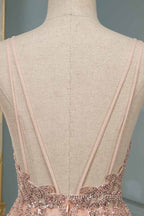 Spagehetti-Strap V-Neck Sleeveless Prom Dresses with Beading