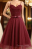 Spaghetti Lace Bow Swing Dresses, Tulle Homecoming Dresses