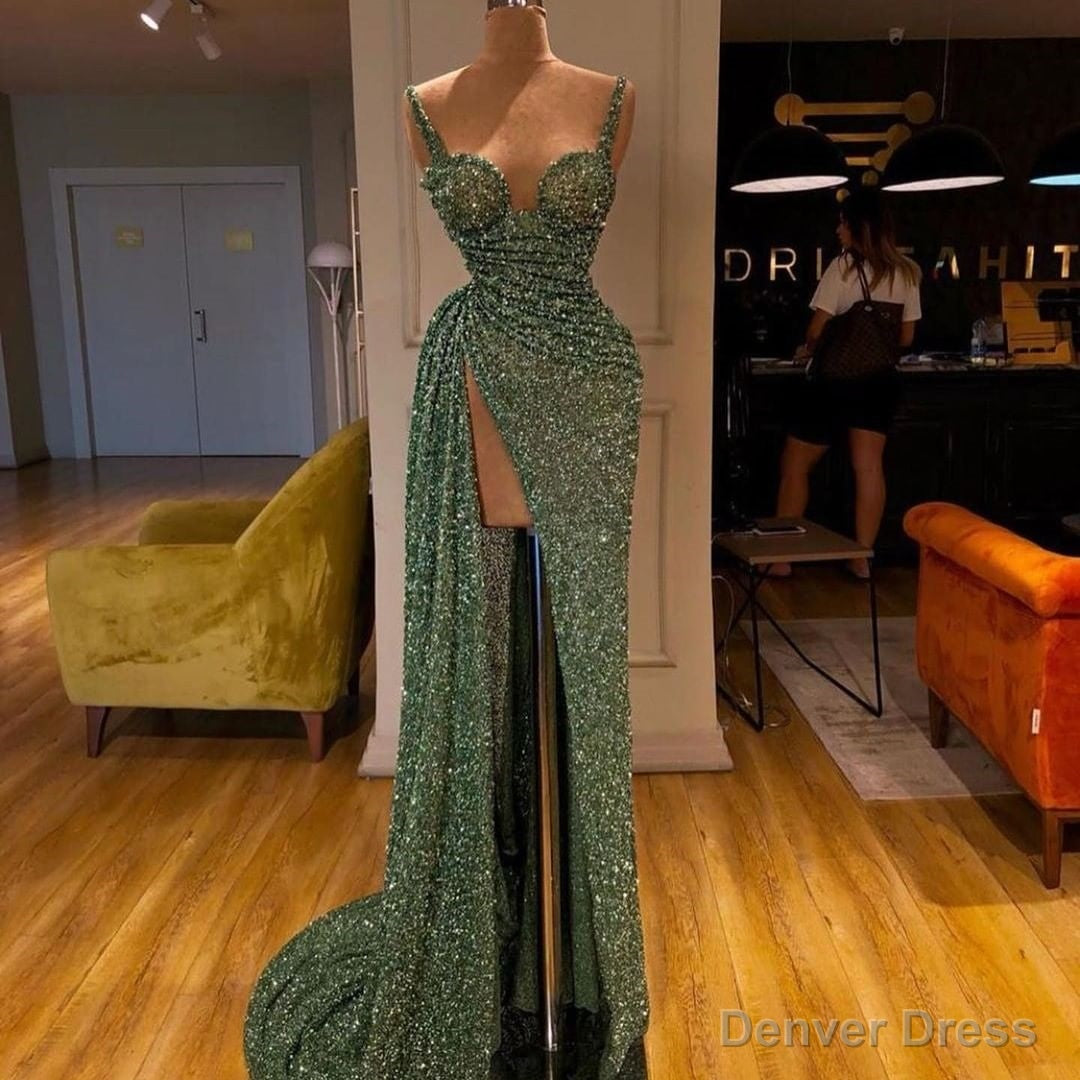 Spaghetti-Starps Shinning Sequins Mermaid Prom Dress With Split Secondary image