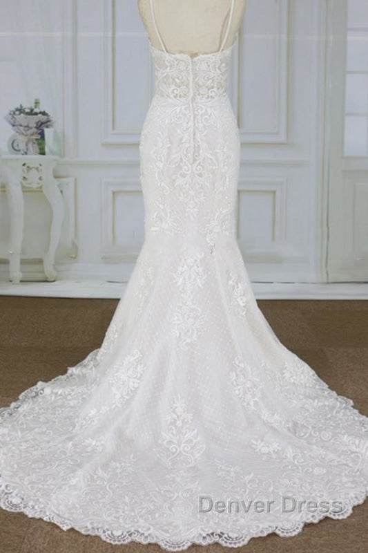 Spaghetti Strap Appliques Mermaid Wedding Dresses
