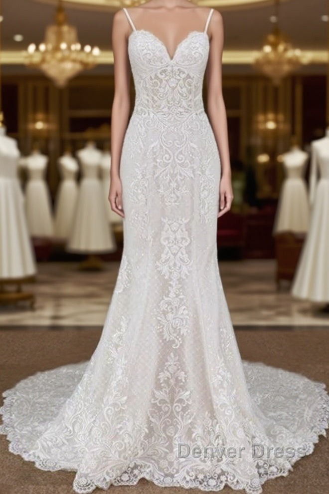 Spaghetti Strap Appliques Mermaid Wedding Dresses Main image