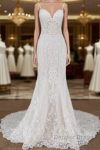 Spaghetti Strap Appliques Mermaid Wedding Dresses
