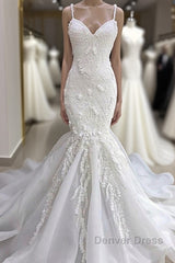 Spaghetti Strap Real Model White Mermaid Wedding Dresses with AmazingLace Appliques