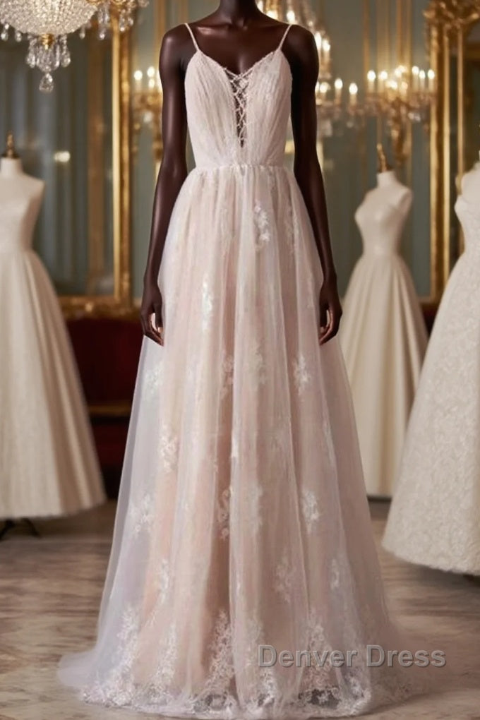 Spaghetti Strap Ruffle Lace A-line Wedding Dresses Main image