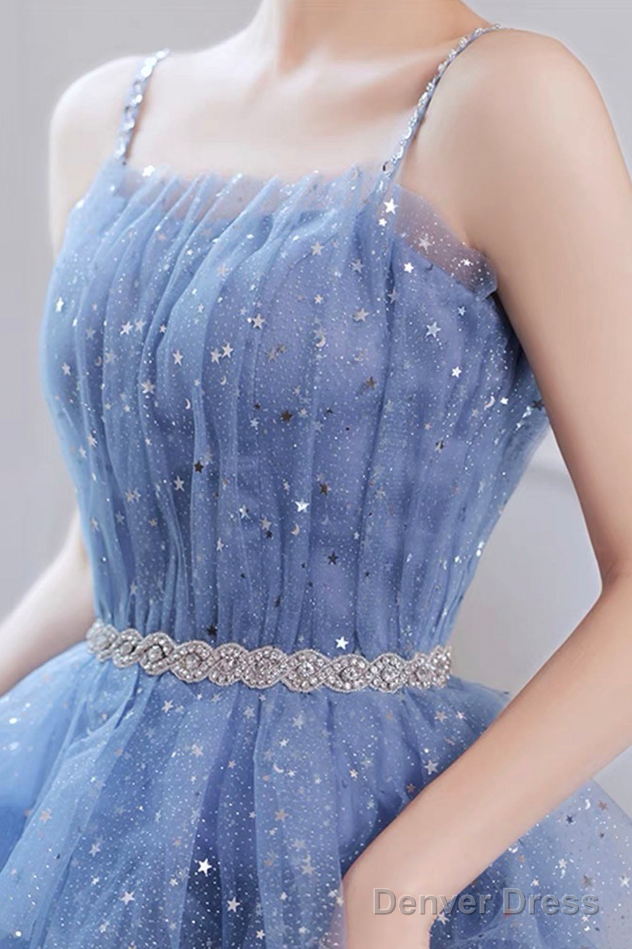 Spaghetti Strap Tulle Short Prom Dress, Cute Blue Homecoming Prom Dresses Secondary image