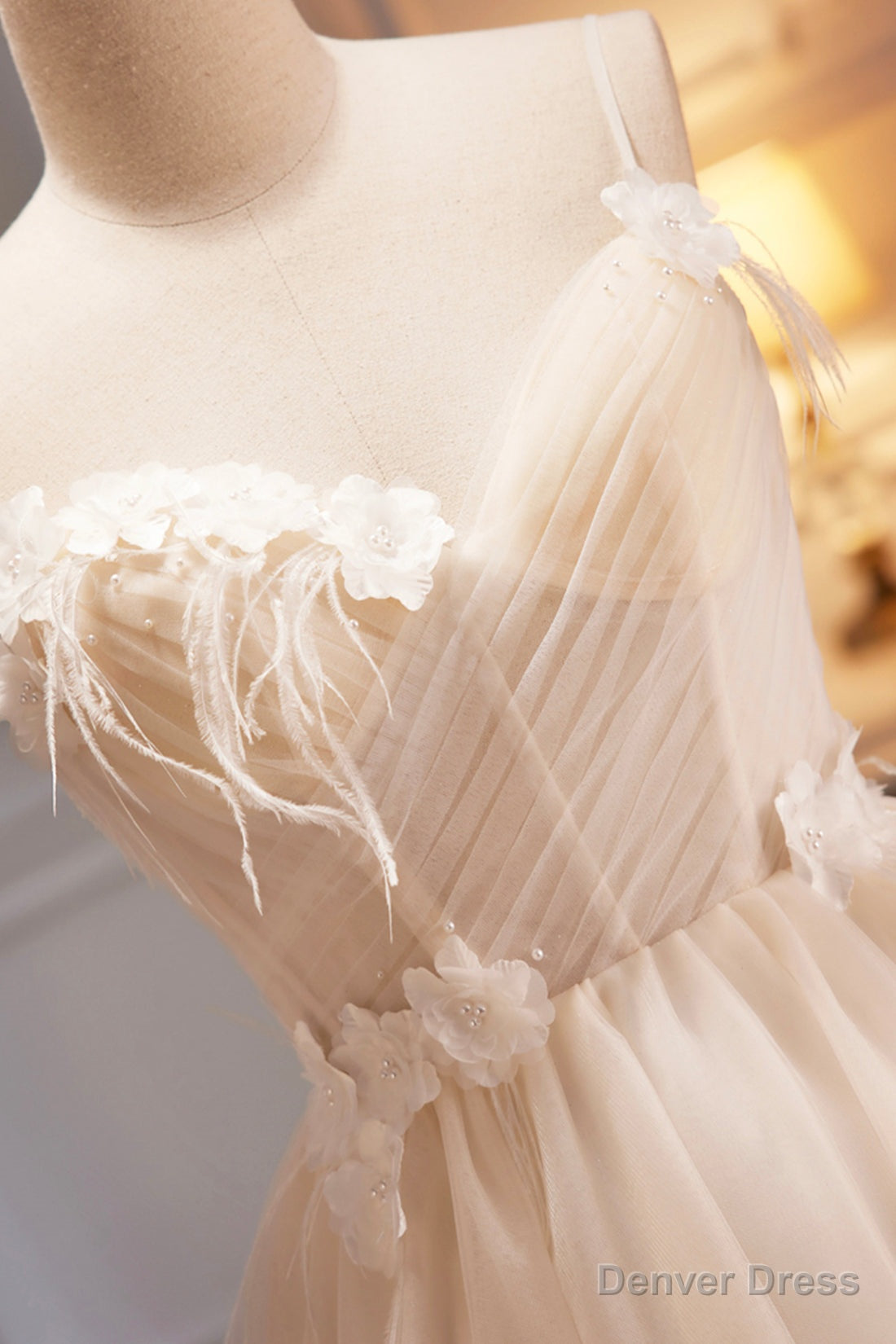 Spaghetti Strap V Neck Tulle Short Prom Dress, Cute Champagne Homecoming Dress Secondary image