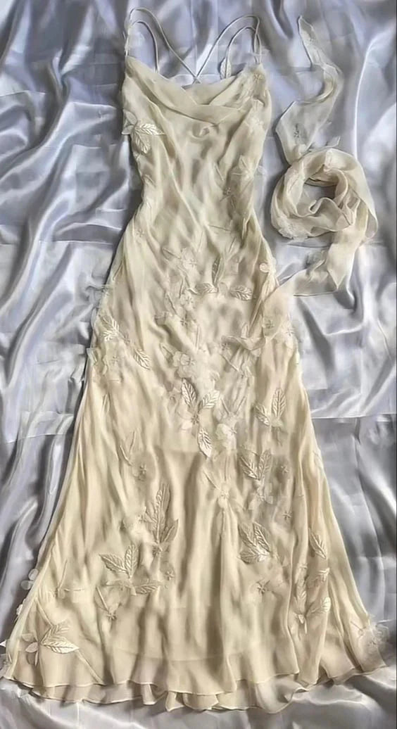 Yellow Exquisite Beaded Spaghetti Strap A-Line Chiffon Long Prom Gowns Ball Gowns