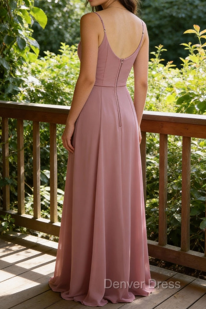 Spaghetti Straps A Line Sleeveless Long Bridesmaid Dresses Secondary image