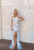 White Gorgeous Shiny Exquisite Beaded Spaghetti Strap Sequined Backless Long Chiffon Ball Gowns Prom Dress Prom Gowns Holiday Prom Dresses