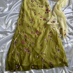 Yellow Green Gorgeous Exquisite Vintage Embroidered Spaghetti Strap Long Ball Gowns Prom Dresses Prom Gowns