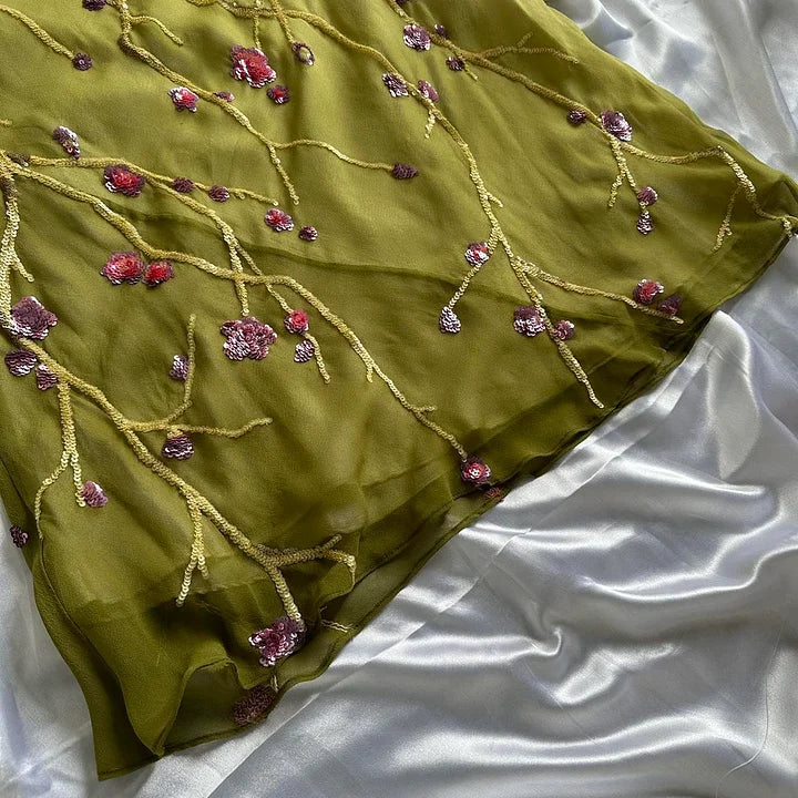 Yellow Green Gorgeous Exquisite Vintage Embroidered Spaghetti Strap Long Ball Gowns Prom Dresses Prom Gowns