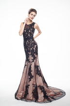 Spaghetti Straps Black Mermaid Prom Dress with Lace