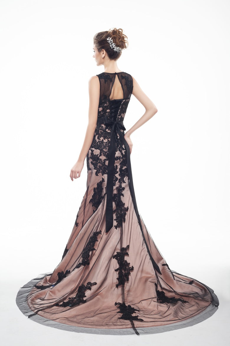 Spaghetti Straps Black Mermaid Prom Dress with Lace