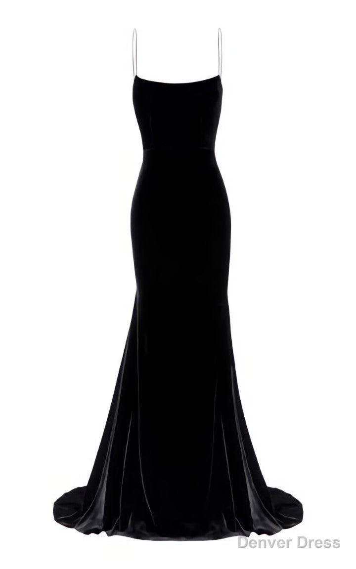 Spaghetti Straps Black Mermaid Prom Dresses Long Main image