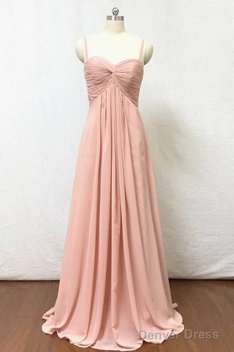 Spaghetti Straps Blush Pink Pleate Chiffon Long Bridesmaid Dresses Main image