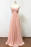 Spaghetti Straps Blush Pink Pleate Chiffon Long Bridesmaid Dresses
