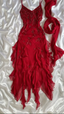 Spaghetti Straps Chiffon Ruffles Beading Red Prom Dress