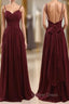 Spaghetti Straps Claret Chiffon Sweetheart Open Back Bridesmaid Dresses
