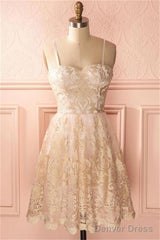 Spaghetti Straps Classy Lace Homecoming Dresses Cocktail Dresses