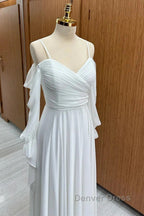 Spaghetti Straps Cold Shoulder Floor Length Chiffon Bridesmaid Dresses