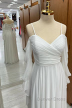Spaghetti Straps Cold Shoulder Floor Length Chiffon Bridesmaid Dresses