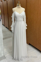 Spaghetti Straps Cold Shoulder Floor Length Chiffon Bridesmaid Dresses