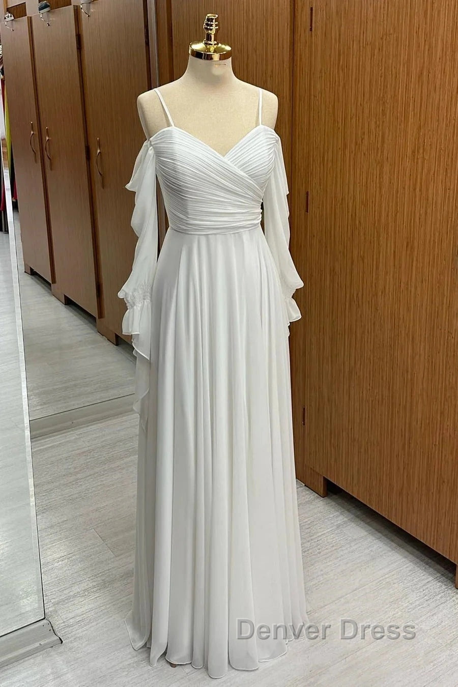 Spaghetti Straps Cold Shoulder Floor Length Chiffon Bridesmaid Dresses