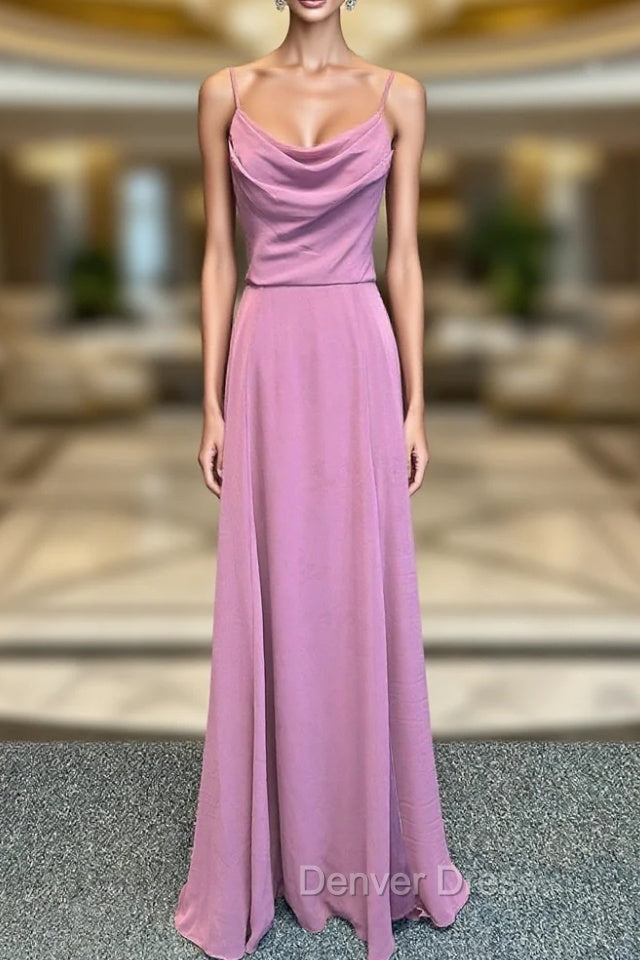 Spaghetti Straps Cowl Neck Chiffon Long Bridesmaid Dresses Main image