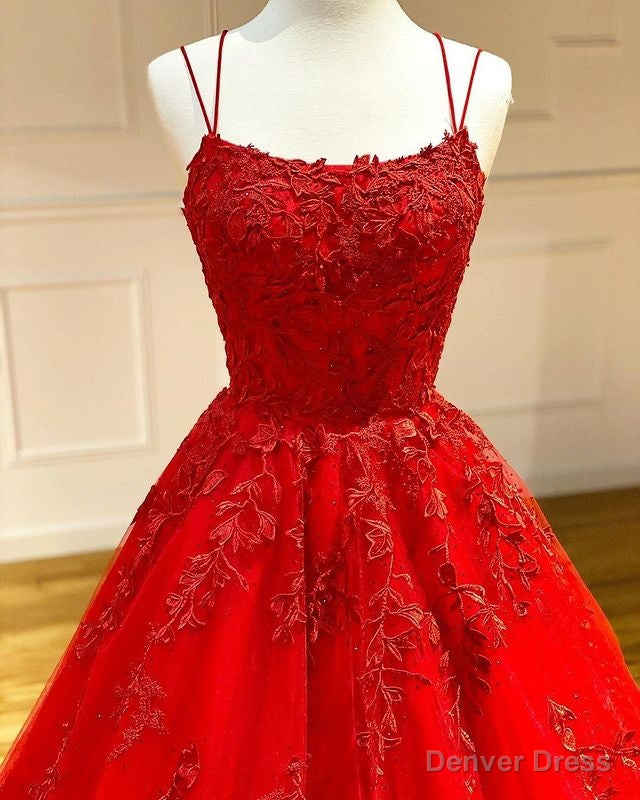 Spaghetti Straps Floral Lace Aline Prom Gowns Sleeveless Prom Gown Secondary image
