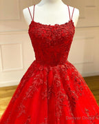 Spaghetti Straps Floral Lace Aline Prom Gowns Sleeveless Prom Gown