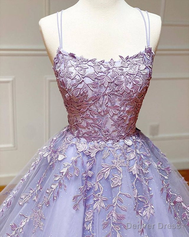 Spaghetti Straps Floral Lace Aline Prom Gowns Sleeveless Prom Gown