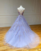 Spaghetti Straps Floral Lace Aline Prom Gowns Sleeveless Prom Gown