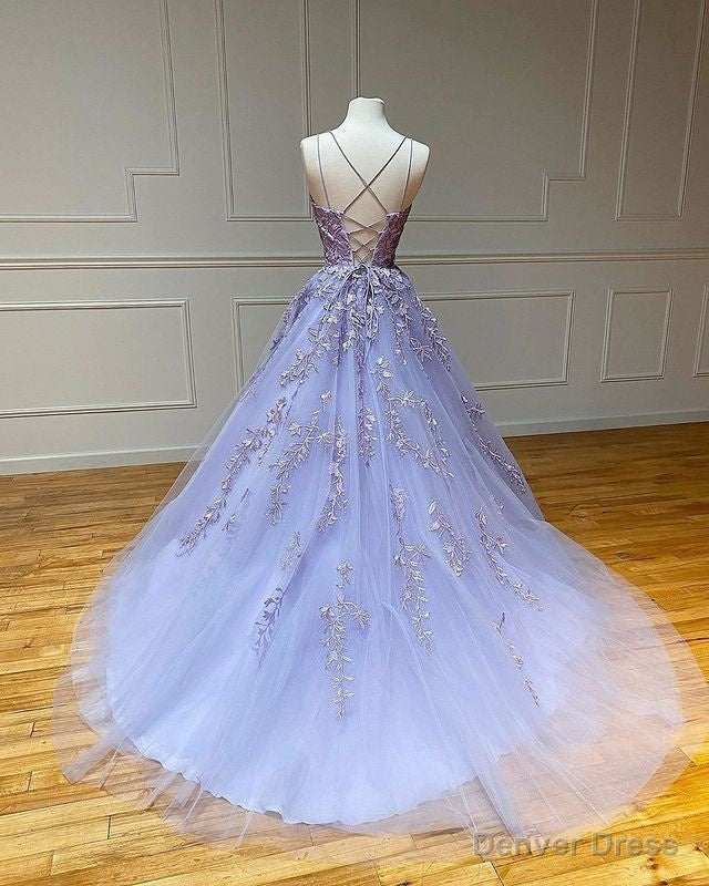 Spaghetti Straps Floral Lace Aline Prom Gowns Sleeveless Prom Gown
