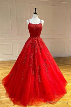 Spaghetti Straps Floral Lace Aline Prom Gowns Sleeveless Prom Gown