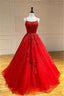 Spaghetti Straps Floral Lace Aline Prom Gowns Sleeveless Prom Gown