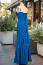 Spaghetti Straps Gorgeous A-line Blue Prom Dresses Long Evening Dresses 21th Birthday Outfits