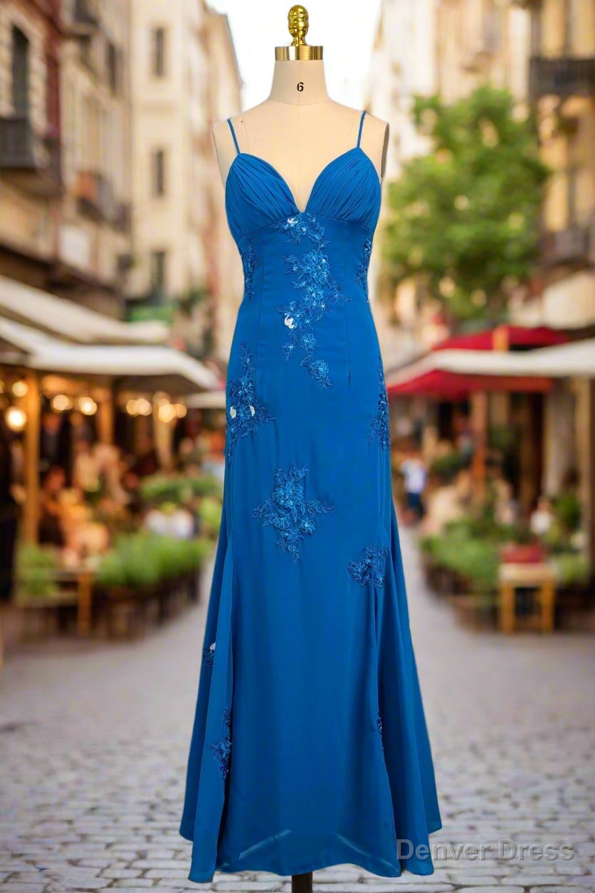 Spaghetti Straps Gorgeous A Line Blue Prom Dress Long Prom Dresses 21th Birthday Outfits