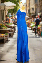 Spaghetti Straps Gorgeous A Line Ocean Blue Prom Dress Long Prom Dresses 21th Birthday Outfits