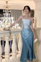 Spaghetti Straps Gradient Blue Mermaid Long Prom Dresses