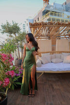 Spaghetti Straps Green Sexy Prom Dress Long Prom Dresses With Split