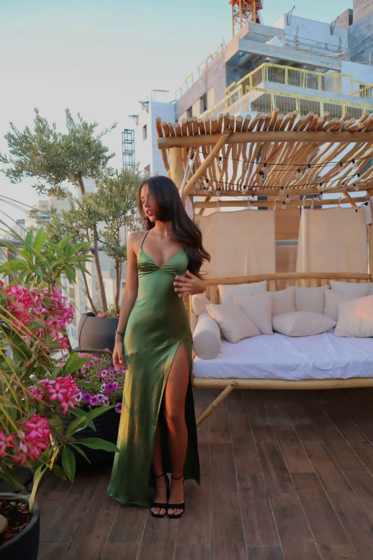 Spaghetti Straps Green Sexy Prom Dress Long Prom Dresses With Split