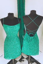 Spaghetti Straps Hot Pink Bodycon Mini Dresses,Graduation Dresses